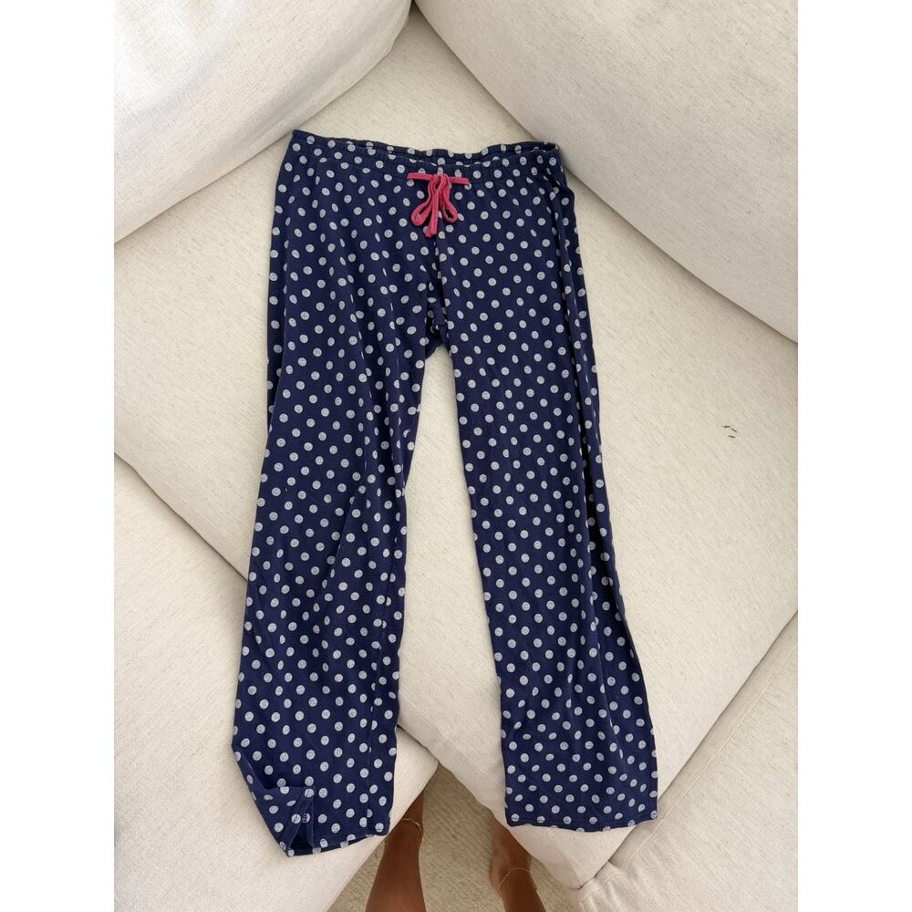 Blue and White Polka Dot Pajama Bottoms with Pink Tie Women's size small